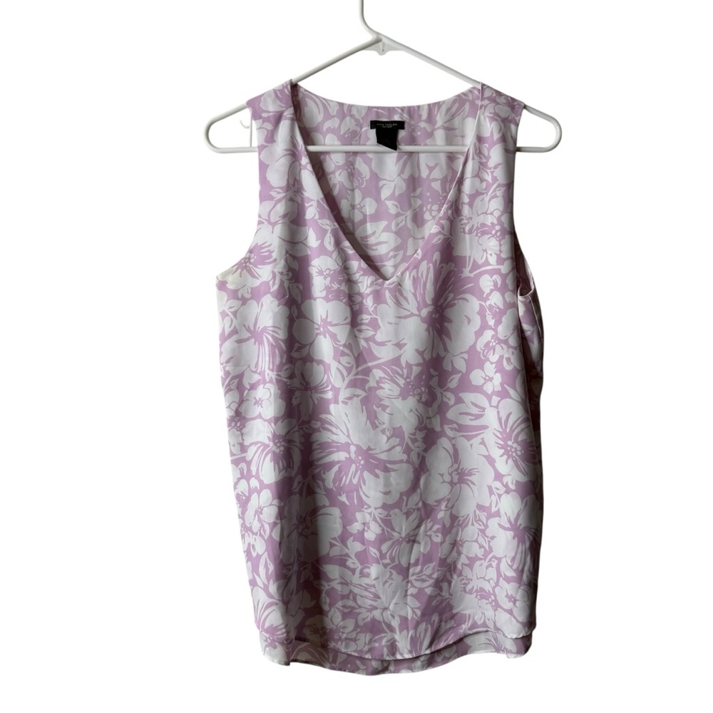 Ann Taylor Purple Florsl V-neck Sleeveless Blouse Tank Top